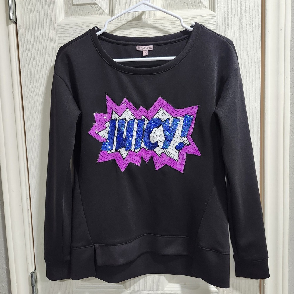 Juicy Couture Scuba Sweatshirt Size S – Black Sequin "JUICY!" Logo Pullover